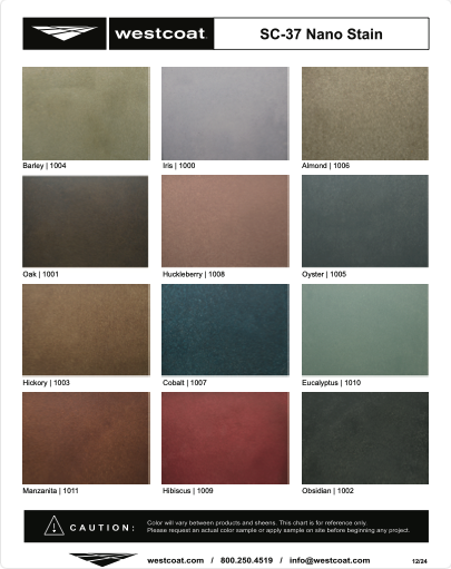 Westcoat Water Based Stain Color Chart