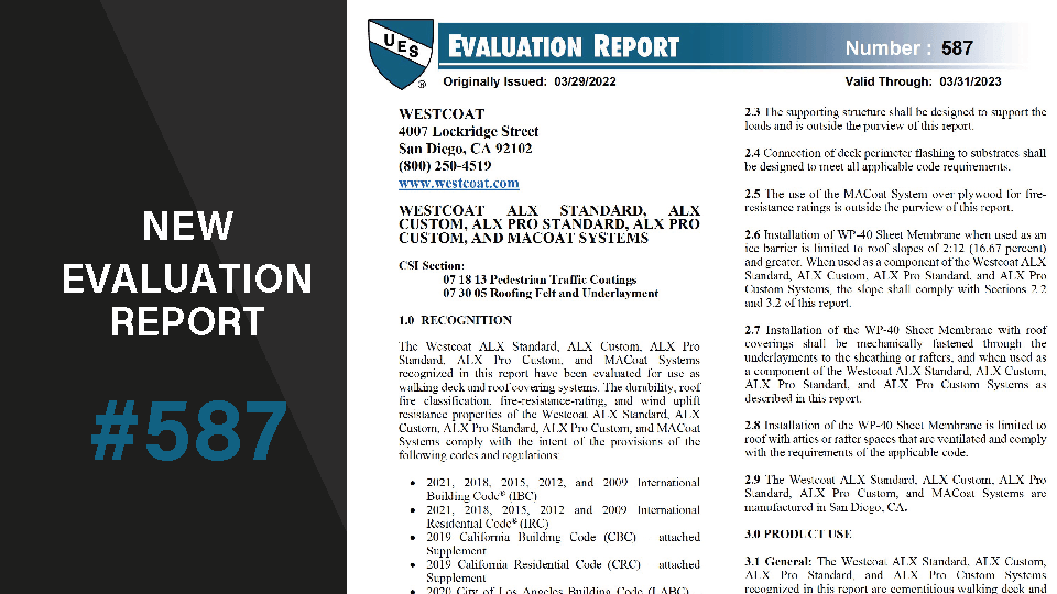 New Evaluation Report ER 587 For Waterproofing Systems